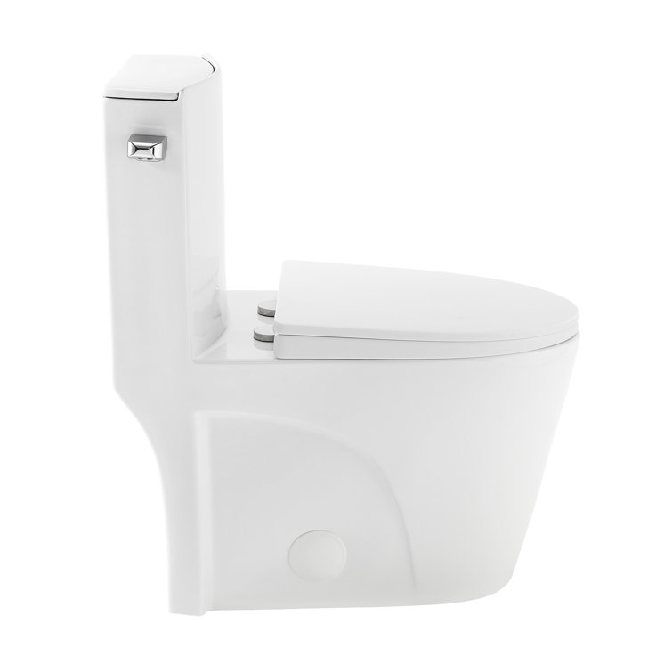 Glossy White Elongated One-Piece Toilet with Dual Flush
