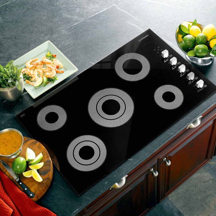 36" Black Ceramic Glass Electric Cooktop with 5 Burners