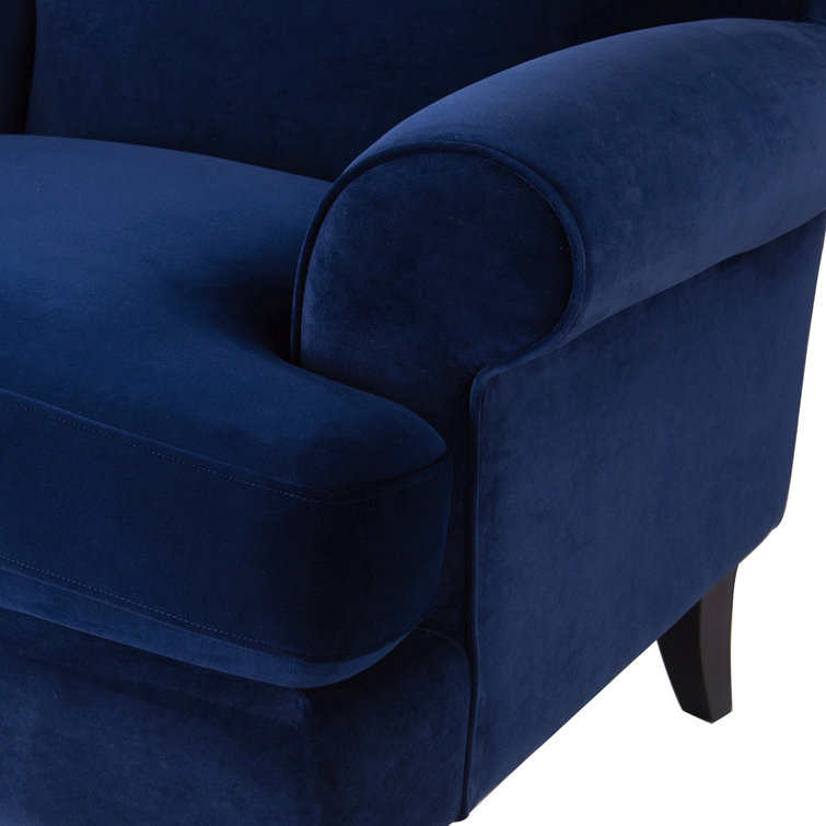 Navy Blue Velvet Wood Handcrafted Accent Chair, 37"x32.5"x38"