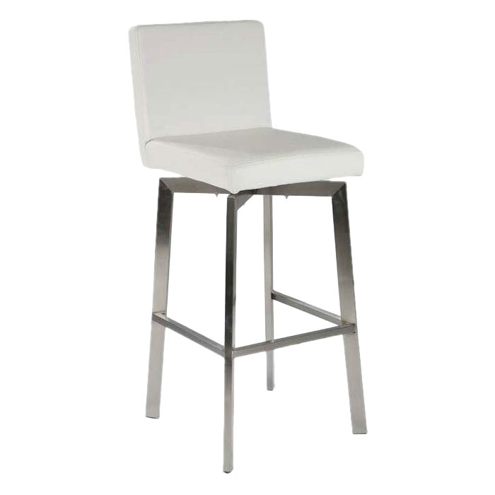White Faux Leather Swivel Bar Stool with Stainless Steel Frame