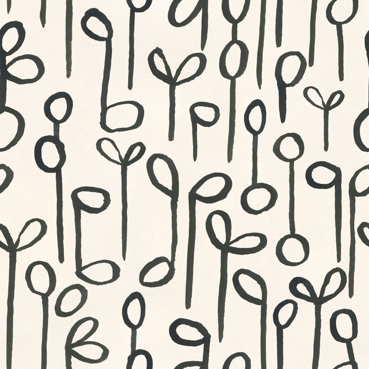 Cream and Black Abstract Botanical Non-Pasted Wallpaper