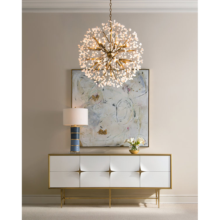 Blue and Brass Pillar Table Lamp with Acrylic Base
