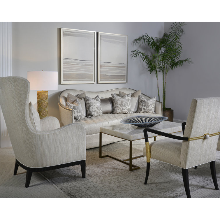 Elegant Rectangular Calcite and Metal Coffee Table