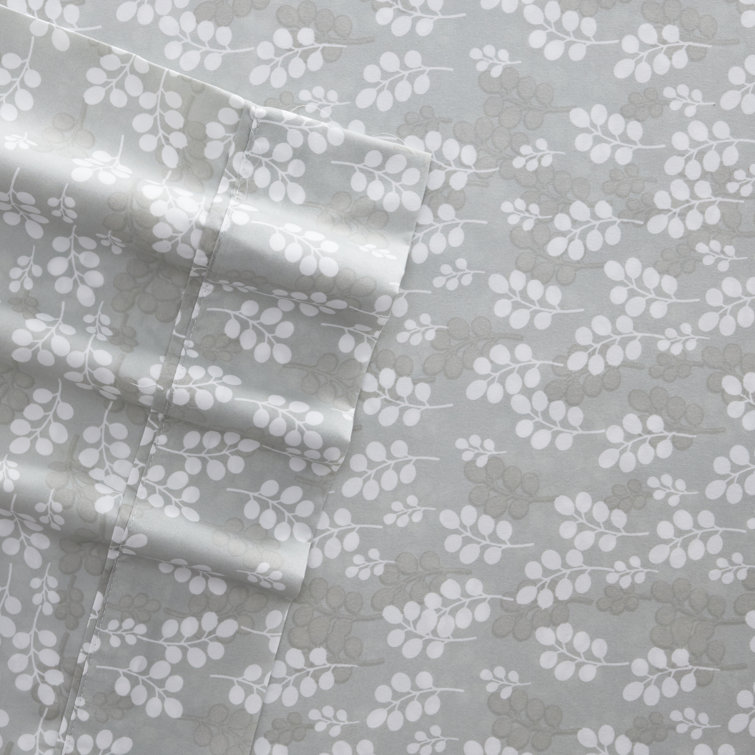 Gray Queen Microfiber Botanical Print Sheet Set