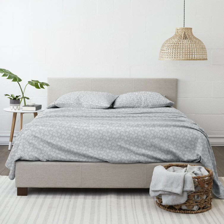 Gray Queen Microfiber Botanical Print Sheet Set