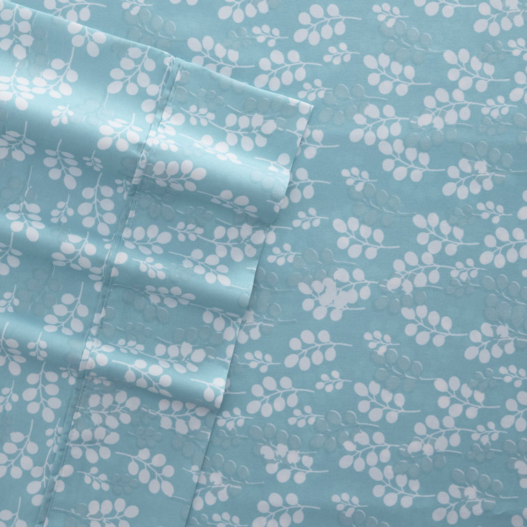 Pale Blue Floral Microfiber Twin Sheet Set