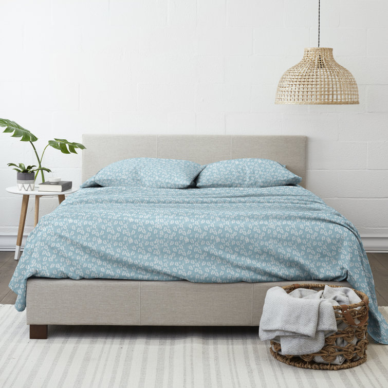 Pale Blue Floral Microfiber Twin Sheet Set