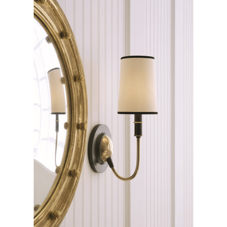 Bronze and Antique Brass Dimmable Fabric Shade Sconce