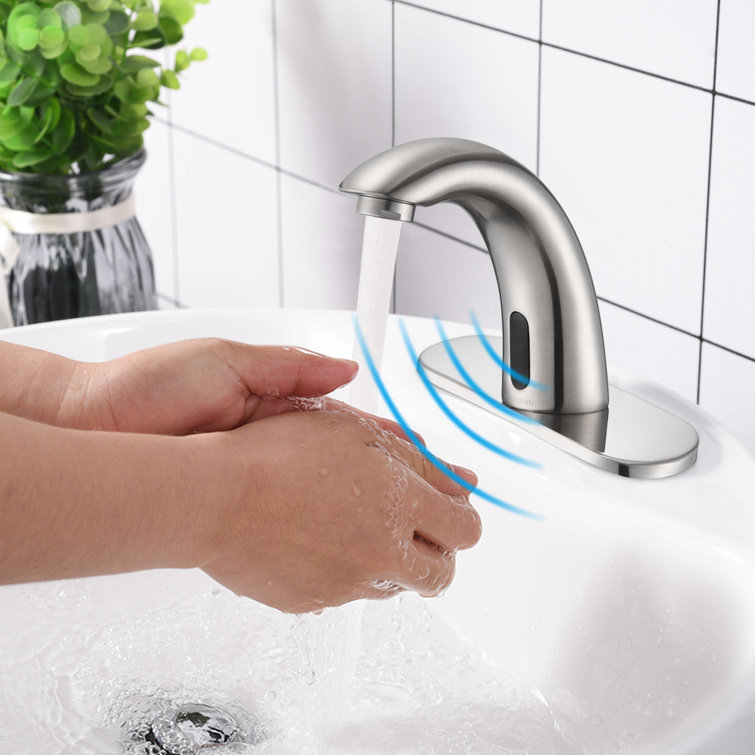 Brushed Nickel Touchless Bathroom Faucet with Drain Assembly
