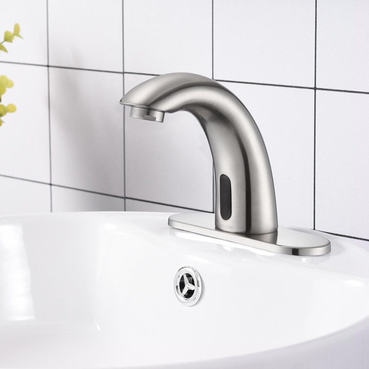Brushed Nickel Touchless Bathroom Faucet with Drain Assembly