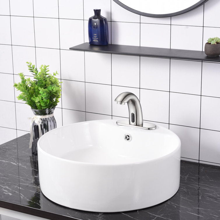 Brushed Nickel Touchless Bathroom Faucet with Drain Assembly