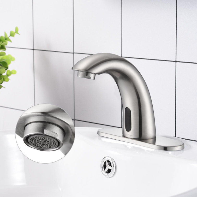 Brushed Nickel Touchless Bathroom Faucet with Drain Assembly