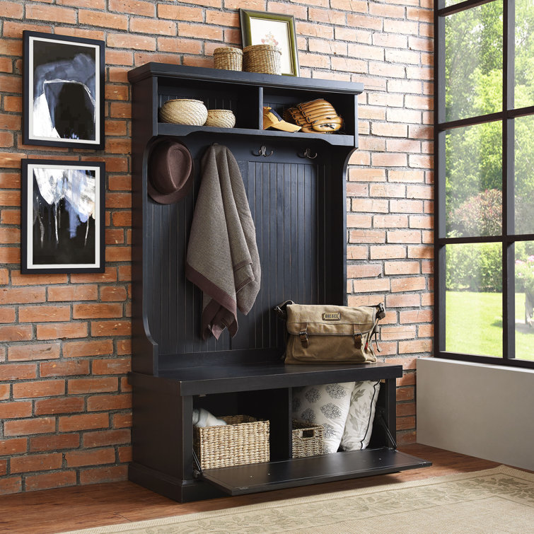 Distressed Black Poplar and Birch Hall Tree with Bench and Storage