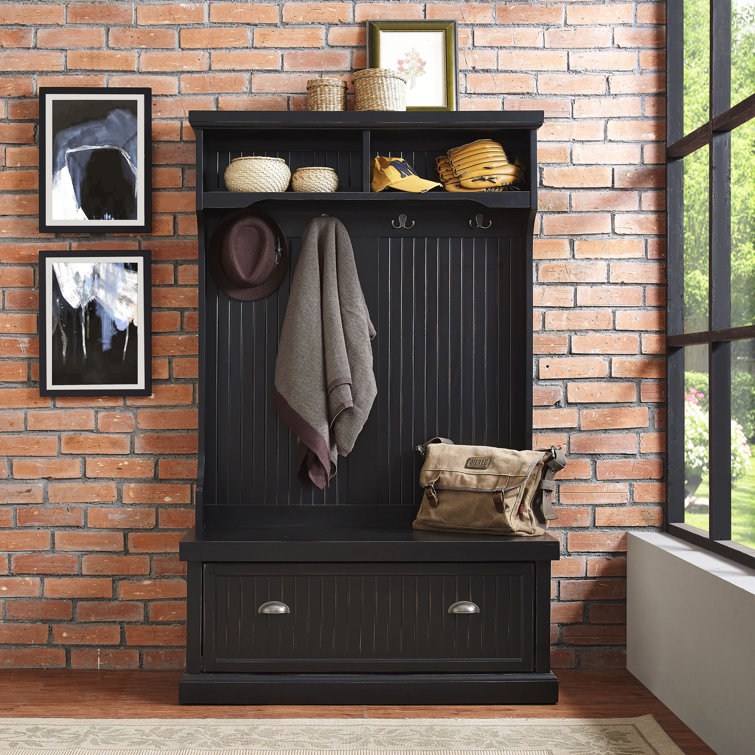 Distressed Black Poplar and Birch Hall Tree with Bench and Storage