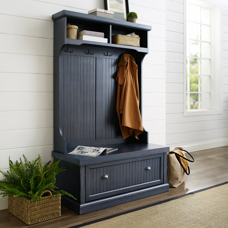Navy Hall Tree with Bench and Storage Hooks