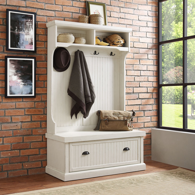 Seaside Solid Hardwood & Veneer Hall Tree in Distressed White