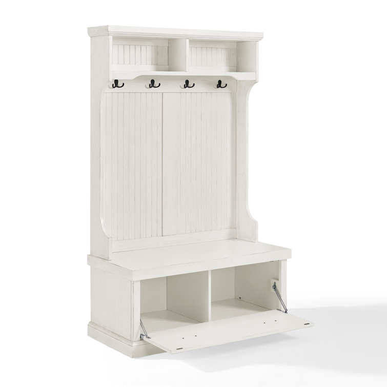 Seaside Solid Hardwood & Veneer Hall Tree in Distressed White