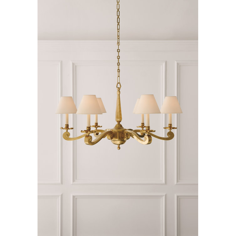 Natural Brass 6-Light Chandelier with Paper Shades