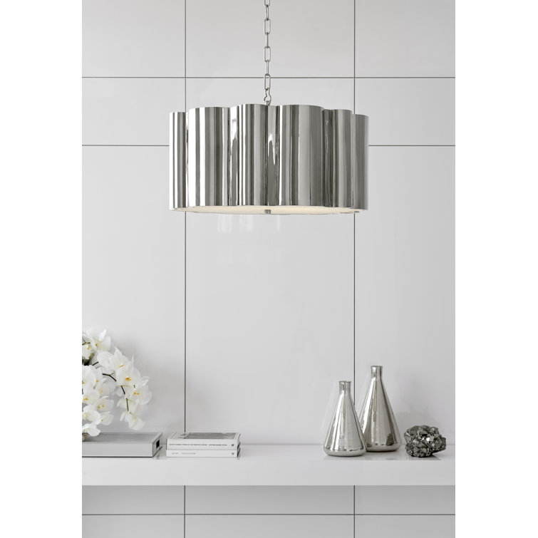 Natural Brass 26" Glass Drum Chandelier with LED Lights