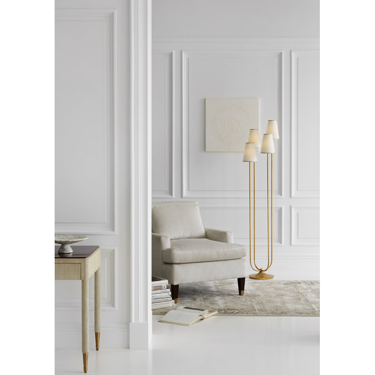 Edison Gilded Adjustable 67" Outdoor Iron Floor Lamp with Linen Shades