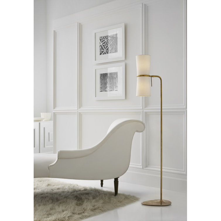 Adjustable Black and Brass Floor Lamp with Linen Shade
