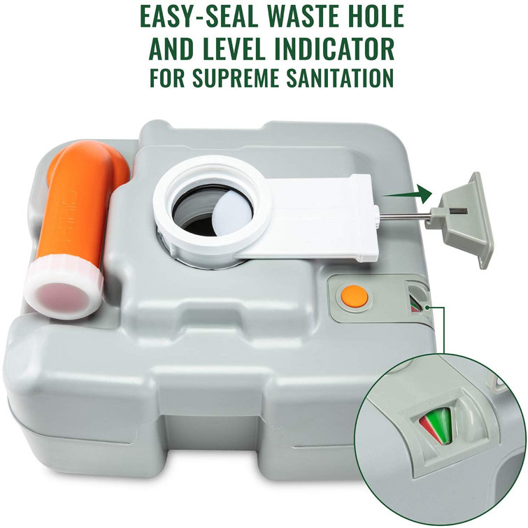 Gray Portable Camping Toilet with Power Flush and 5.3 Gallon Tank