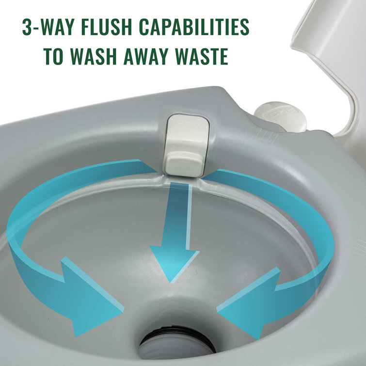 Gray Portable Camping Toilet with Power Flush and 5.3 Gallon Tank