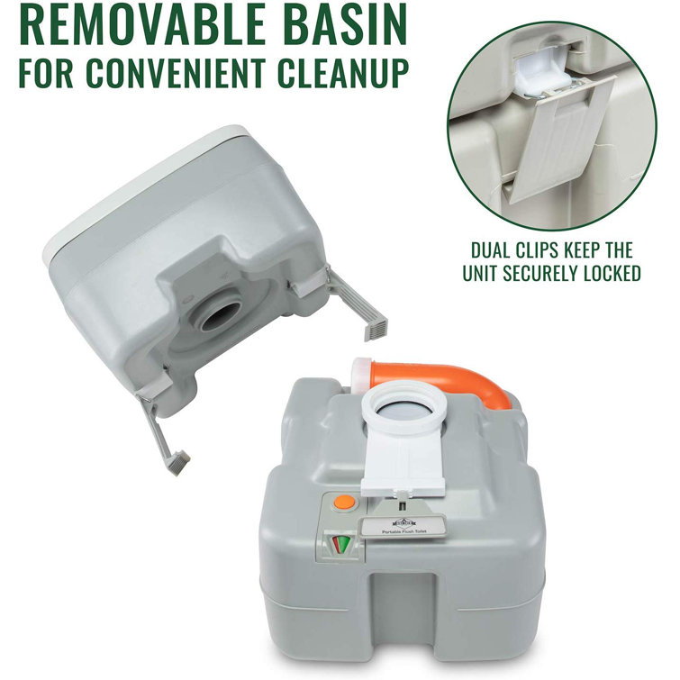 Gray Portable Camping Toilet with Power Flush and 5.3 Gallon Tank