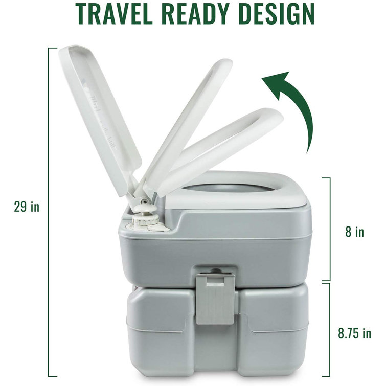 Gray Portable Camping Toilet with Power Flush and 5.3 Gallon Tank