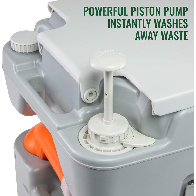 Gray Portable Camping Toilet with Power Flush and 5.3 Gallon Tank