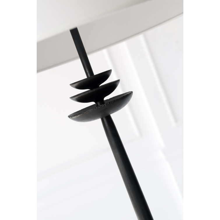 Aged Iron Floor Lamp with White Linen Shade