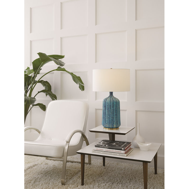 Edison Blue Porcelain Outdoor Table Lamp with Linen Shade
