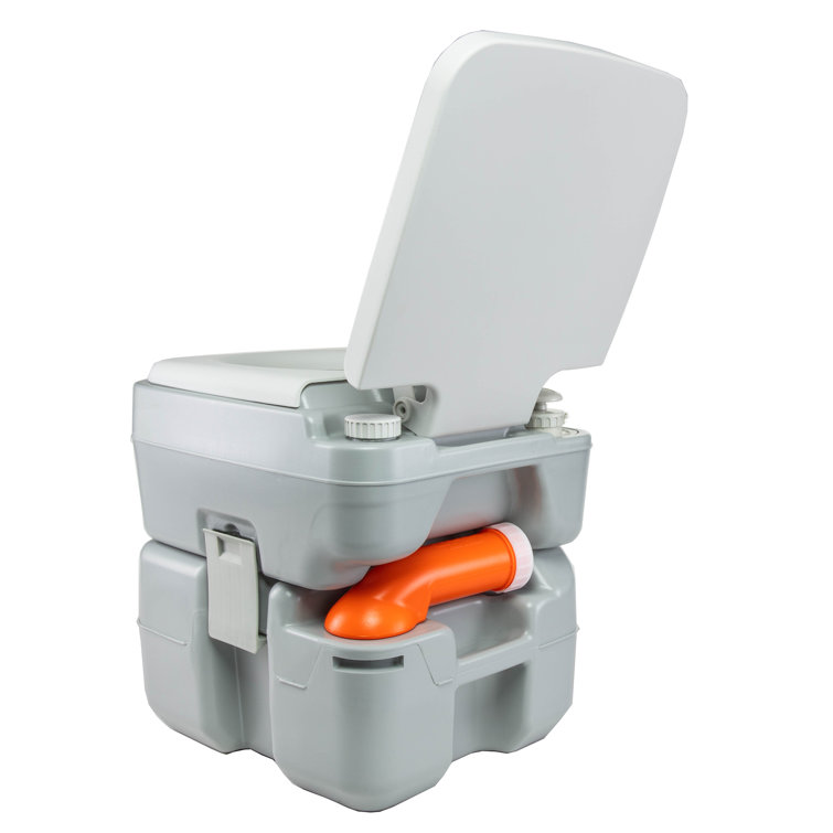 Gray Portable Camping Toilet with Power Flush and 5.3 Gallon Tank