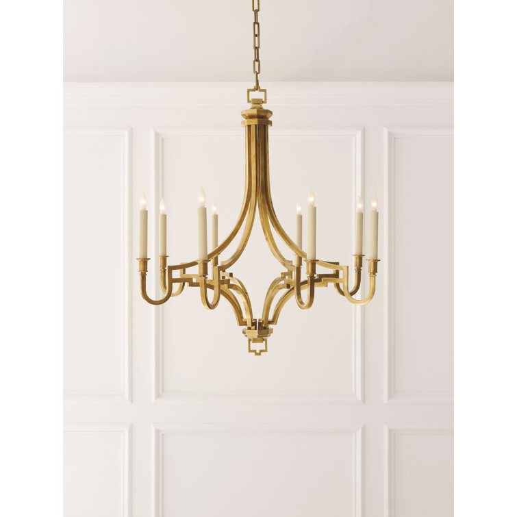 Antique Brass 8-Light Candle Chandelier with Crystal Accents