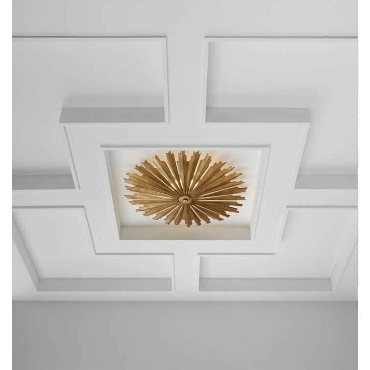 Sunburst Silver Leaf 27.5" LED Semi Flush Mount Light