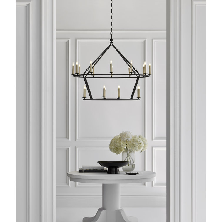 Elegant Nickel and Crystal 33" Plug-in Candle Chandelier