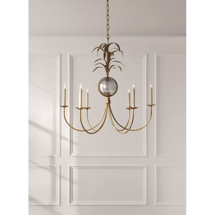 Gilded Iron 6-Light Chandelier with Leaf Accents