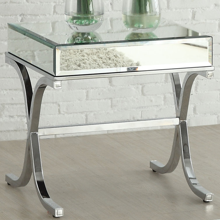 Yuri 21" Chrome Finish Mirrored Metal End Table