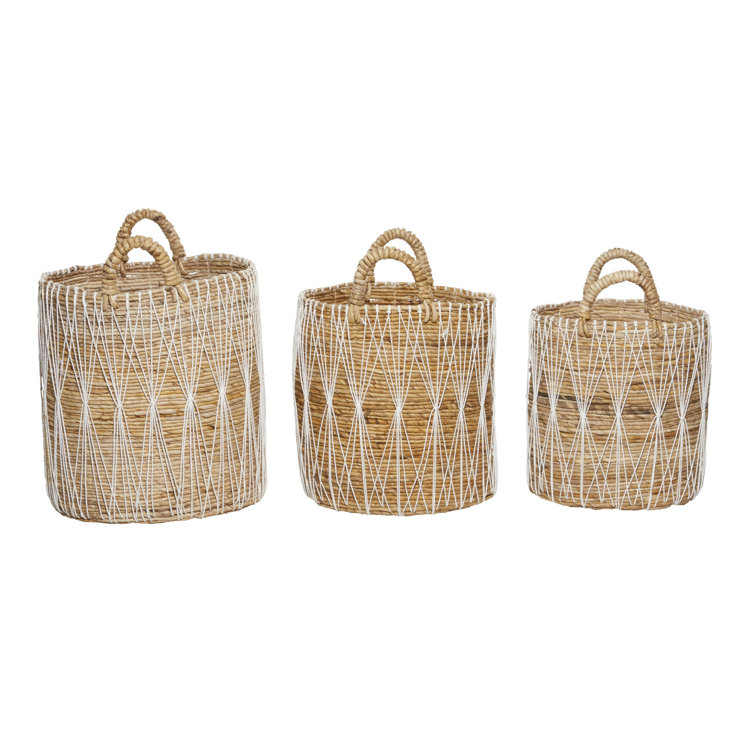 Handmade Bohemian Wicker Storage Baskets with Handles - Set of 3