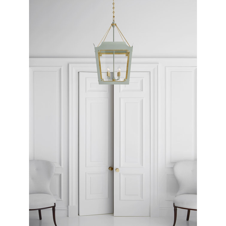 Celadon and Gold Glass 4-Light Chandelier