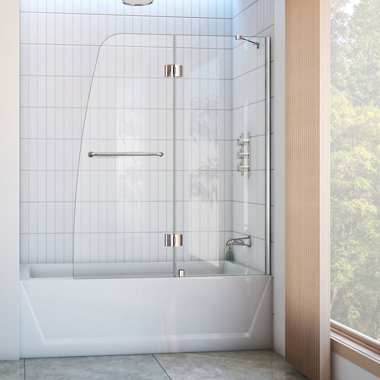 Aqua 48" Clear Glass Frameless Hinged Tub Door with Brushed Nickel Hardware