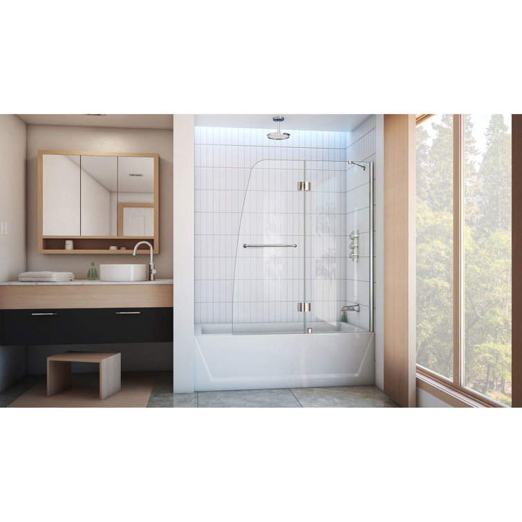 Aqua 48" Clear Glass Frameless Hinged Tub Door with Brushed Nickel Hardware