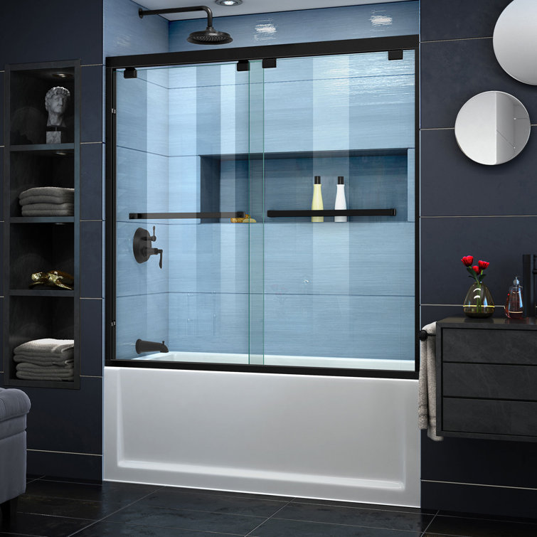 Encore 56-60" Satin Black Frameless Sliding Tub Door