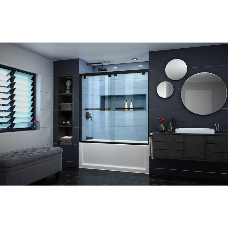Encore 56-60" Satin Black Frameless Sliding Tub Door