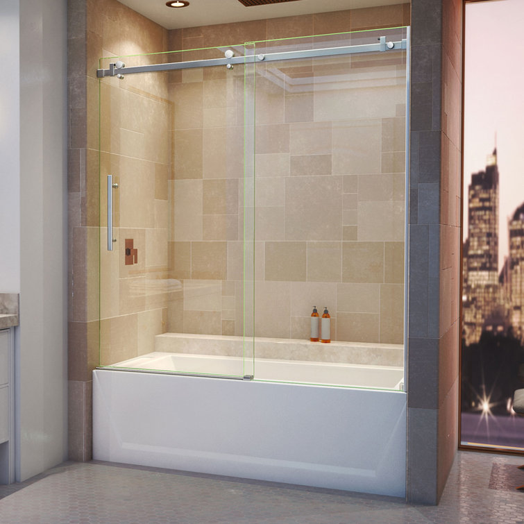 Enigma Air 60" Frameless Sliding Tub Door in Brushed Stainless Steel