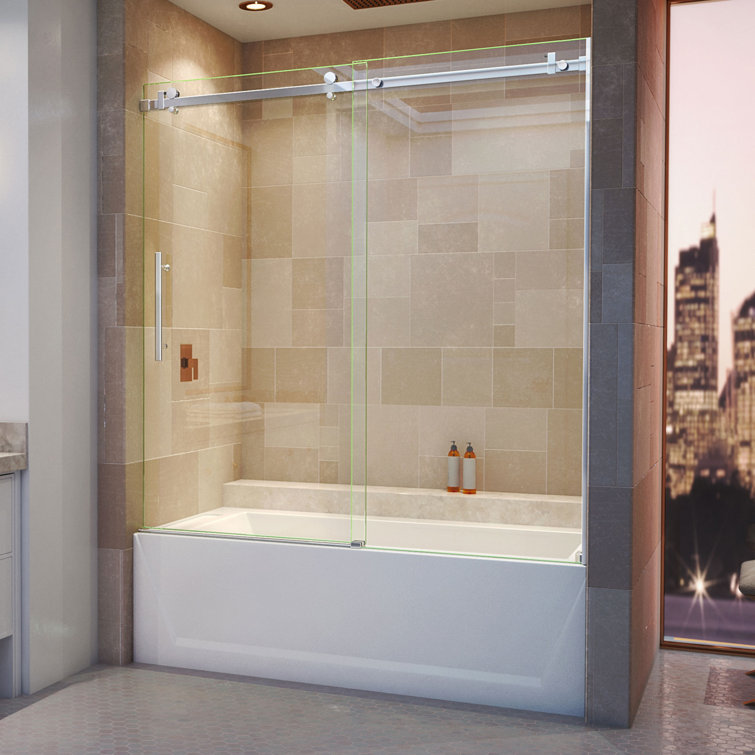 Enigma Air 60" Polished Stainless Steel Frameless Sliding Tub Door