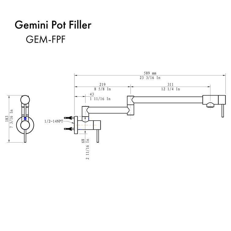 Gemini Brushed Nickel Wall-Mounted Pot Filler Faucet