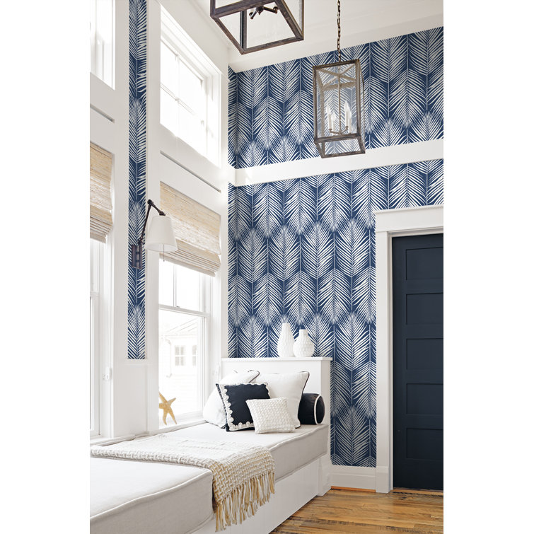 Coastal Blue Palm Leaf Self-Adhesive Vinyl Wallpaper