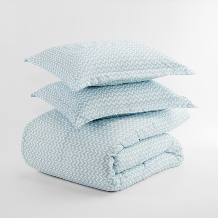 Light Blue Chevron Pattern Queen Duvet Cover Set