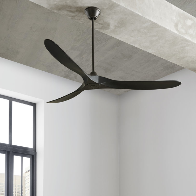 Matte Black 52" Solid Wood 3-Blade Ceiling Fan with Remote